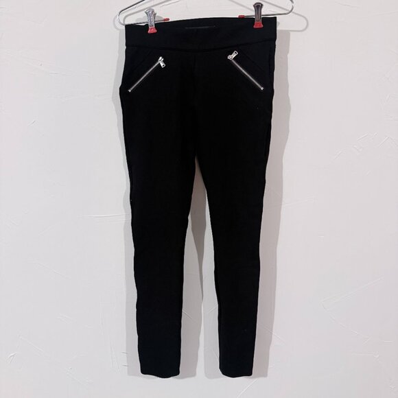 ZARA Black Leggings – Decorative Front Zippers, Thick Stretch Fabric, Size M - Picture 1 of 5